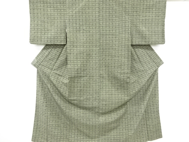 リサイクル　変わり格子に絣柄織り出し手織り紬着物